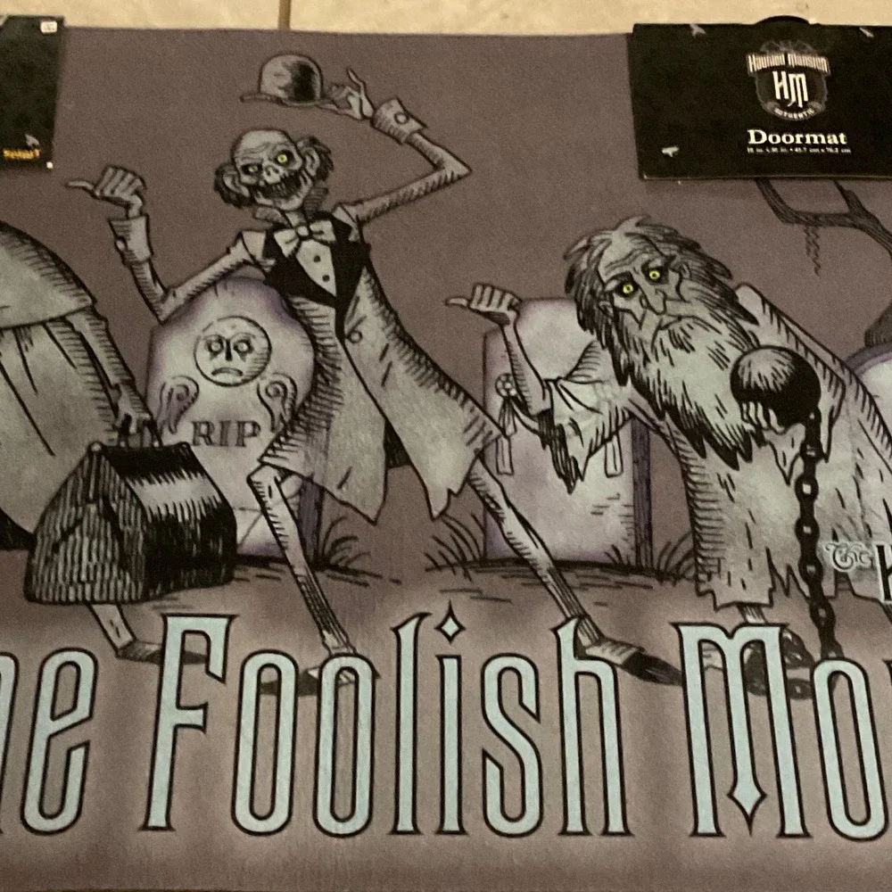 Disney Haunted Mansion Welcome Foolish Mortals doormat Halloween decor NWT